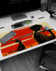 Mugen and Jin anime desk pad, 40x20 inches, featuring a fierce sword stance and calm distant silhouette.
