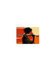 Samurai Champloo silhouette anime mouse pad, Mugen and Jin with red sun, classic design, 14x10 inches.