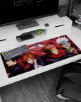 Teamwork-themed Jujutsu Kaisen 36x16 desk pad with Yuji Megumi Nobara Gojo for supernatural vibes