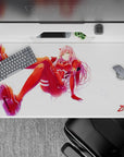 40x20 inches mouse pad with Zero Two design, showcasing her in a bold red pilot suit with an eye-catching pose for a confident, commanding anime vibe.