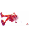 Mouse pad featuring Zero Two design, 36x16 inches, with her iconic red pilot suit and commanding pose for a bold, attention-grabbing anime aesthetic.