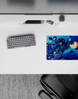 Cool blue 14x10 inches anime mouse pad with sharp neon highlights, retro arcade vibe, high-energy feel.
