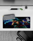 28x12 inches mouse pad with Zoro from One Piece, showcasing his swordsmanship and fierce energy alongside a powerful blue dragon.