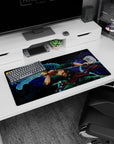 Modern 32x16 inches mouse pad with Zoro from One Piece, featuring a blue dragon and his intense battle stance, capturing his power and will.