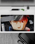 32x16 inches anime mouse pad in smoky grays with rain streaks and red rim light, moody cinematic vibe.