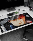 40x20 inches Naruto desk pad showing Shisui half-smirk, one eye shut, Sharingan glowing in rain.