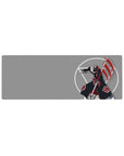 32x12 inches anime mouse pad with Akatsuki red clouds, gray backdrop, white circle geometry, bold scythe.
