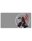 32x16 inches anime mouse pad with Hidan, Akatsuki red clouds, white circle geometry, and sweeping scythe.