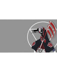 40x20 inches anime desk pad with Hidan, Akatsuki red clouds, white circle geometry, and scythe stripes.