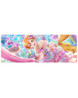 32x12 inches anime girl mouse pad with frilly idol art, pearls, ribbons, bows, and candy ballroom scene.