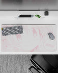Pastel pink monochrome kawaii anime mouse pad with bubbly cheerful vibe, 32x16 inches.