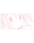 Kawaii anime girl line-art mouse pad with SMILE speech bubble, 32x16 inches.