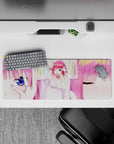 32x12 inches pastel pink and soft white anime mouse pad, cotton-candy tones with dreamy romantic energy.