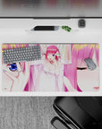 Pastel pink and soft white kawaii anime girl mouse pad with sparkly highlights, 32x16 inches.