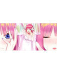 36x16 inches anime girl desk pad with pastel bridal vibe, sparkly highlights, and close-up eye art.