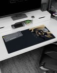 Lead rider lunging forward as the team dashes into trouble on an anime girl mouse pad 32x16 inches.