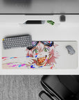 32x12 inches colorful chaos-cute mouse pad in candy reds and electric blues with messy brush strokes.
