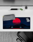 28x12 inches mouse pad with the Midnight Skyline Eclipse, showcasing a sleek car and a red moon for a bold and striking design.