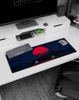 Artistic 32x12 inches mouse pad with the Midnight Skyline Eclipse, blending sleek car design with retro-futuristic elements and a striking red moon.