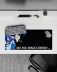 28x12 inches mouse pad with Spike Spiegel in a cosmic, minimalist design, featuring the "See You, Space Cowboy..." farewell for Cowboy Bebop fans.