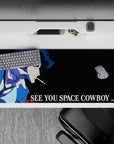 36x16 inches mouse pad with Spike Spiegel against the cosmos, cigarette in hand, and the unforgettable farewell in minimalist style.
