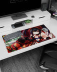 32x16 inches Kurumi Tokisaki Date A Live mouse pad, lounging with sly smile in black lace and red ribbons.
