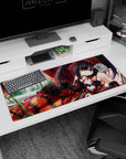 Kurumi Tokisaki Date A Live desk pad 36x16 inches, lounging with a sly smile in black lace and ribbons.