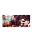 28x12 inches anime girl mouse pad with black lace outfit, ruby ribbons, zigzag skirt, comfy wrist support.