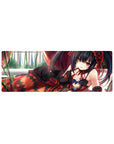 32x12 inches anime girl mouse pad with black lace, ruby ribbons, frilly skirt, and smooth tracking.