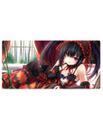 32x16 inches anime girl mouse pad with black lace outfit, ruby ribbons, frills, and zigzag skirt detail.