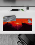 28x12 inches mouse pad with sunset design, featuring intense orange skies and dark mountain silhouettes for bold energy and adventure.