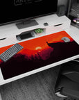 Large 40x20 inches mouse pad showcasing striking sunset, with orange skies and dark mountain silhouettes for a wild, energetic look.
