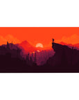 Mouse pad featuring striking sunset, 40x20 inches, with intense orange skies and dark mountain silhouettes for bold energy.
