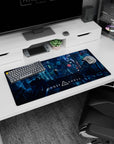 Ghost in the Shell anime mouse pad 32x16 inches showing a lone rooftop figure amid holographic faces.