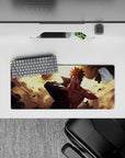 28x12 inches extended mouse pad in warm gold glow with bold contrast, chaotic energy and crisp print.