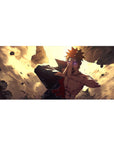 36x16 inches anime desk pad with Pain in Akatsuki cloak, Rinnegan stare, rubble shockwave scene.