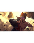 Naruto Shippuden anime desk pad 40x20 inches with Pain, Akatsuki cloak, rubble, and Rinnegan eyes.