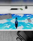 Striking 36x16 mouse pad highlights soft blue hues, delicate wisps, and reflective details in stunning artistic simplicity