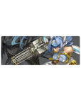 32x12 inches anime girl mouse pad with sci-fi heroine in white-gold armor and oversized cannon.