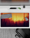 32x16 inches mouse pad with a sunset forest scene, featuring warm oranges and golds for an inspiring, creative design.