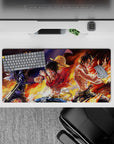Bold 32x16 mouse pad combines Sanji Luffy Ace's bond with sleek design for impactful visuals