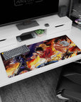 Dynamic trio artwork on 36x16 mouse pad captures Sanji Luffy Ace's adventurous spirit in vivid detail