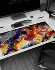 Brotherhood design on 40x20 mouse pad perfect for celebrating One Piece's iconic trio with high-energy art