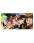 Mouse pad with Jotaro, Polnareff, Kakyoin, Avdol, Joseph, and Iggy from Stardust Crusaders, 32x16 inches.