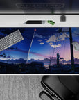40x20 inches anime mouse pad in cobalt-to-peach dusk gradient, calm cinematic vibe, easy on eyes.