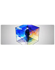 32x12 inches anime mouse pad with Mob centered in a sleek cube, clean lines and soft gradients.