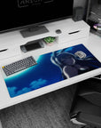 36x16 inches desk pad featuring a silver-haired bunny girl turning with a soft smile in moonlight.