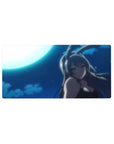 32x16 inches anime girl mouse pad with silver-haired bunny girl under moonlight, dreamy sky backdrop.