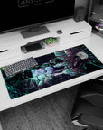 Artistic 36x16 inches desk pad with Yuta and Rika, reflecting their deep bond and the powerful, mysterious energy between them.