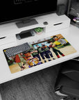 32x16 inches anime mouse pad with Goku and kid Goku on a yellow cloud visiting Naruto in Konoha.